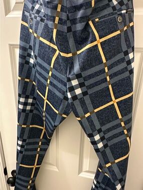 Men's Navy Plaid Chinos with Yellow Windowpane
